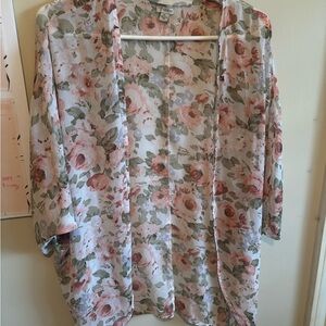 Guess Floral Open Front Kimono - Soft Pink & Sage
